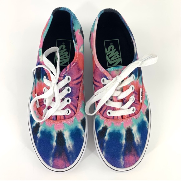 Vans Pink and Blue Tie Dye Authentic Tie-Up Low Profile Sneakers, 5 - Picture 2 of 16